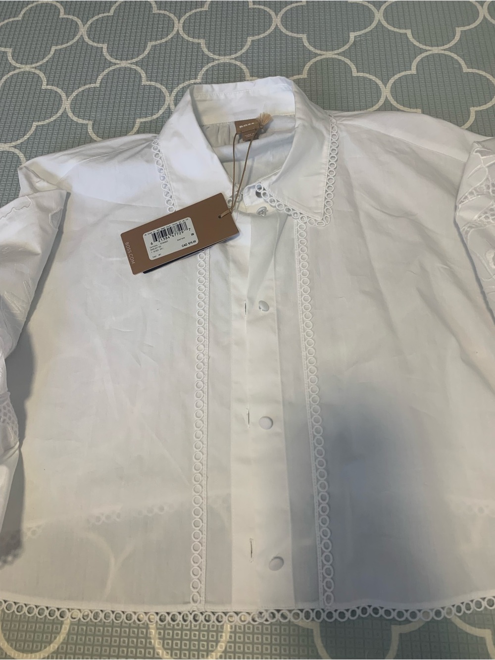 Hugo Boss White Eyelet-Trim Button-Down Shirt